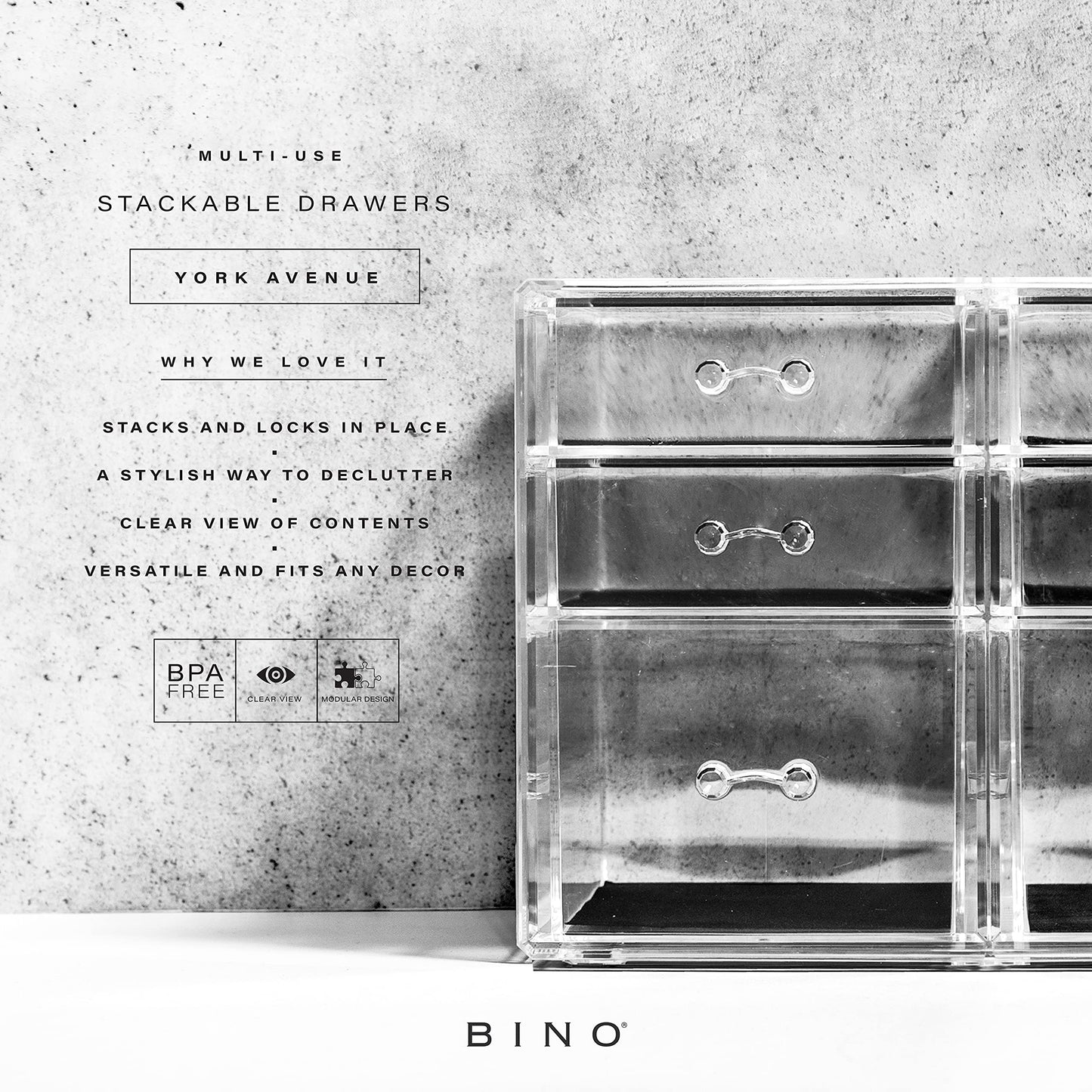 BINO | 6 Drawer Makeup Organizer, York Avenue | THE MANHATTAN SERIES | Makeup Drawer Organizer | Makeup Storage | Cosmetic Organizer | Vanity Organizer | Clear Makeup Organizers And Storage Cases
