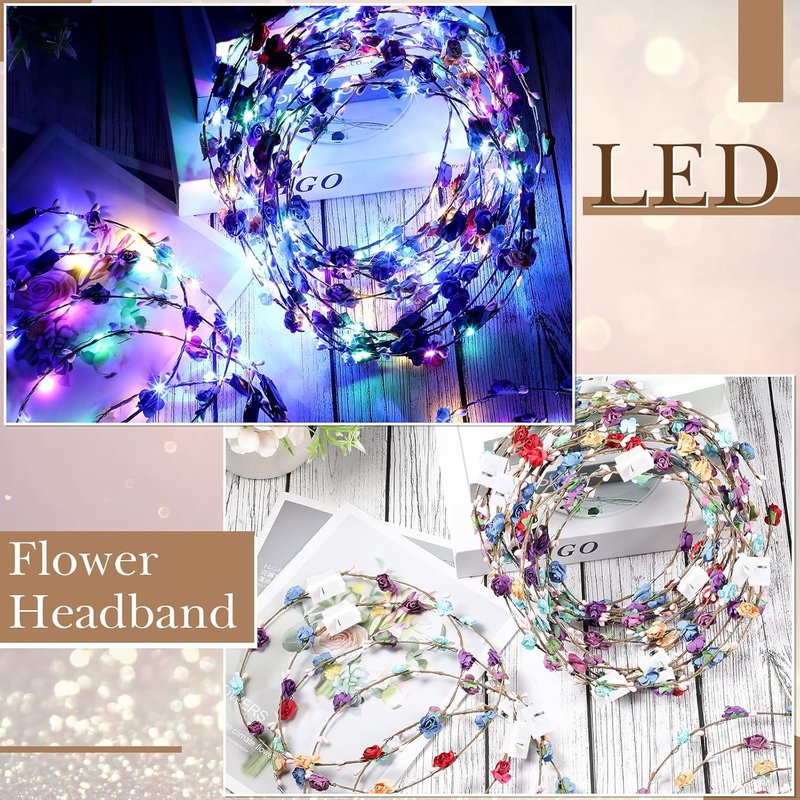 LED Flower Crown Headbands - 30 Pcs Glowing Floral Wreaths for Women | Perfect for Parties, Weddings & Cosplay