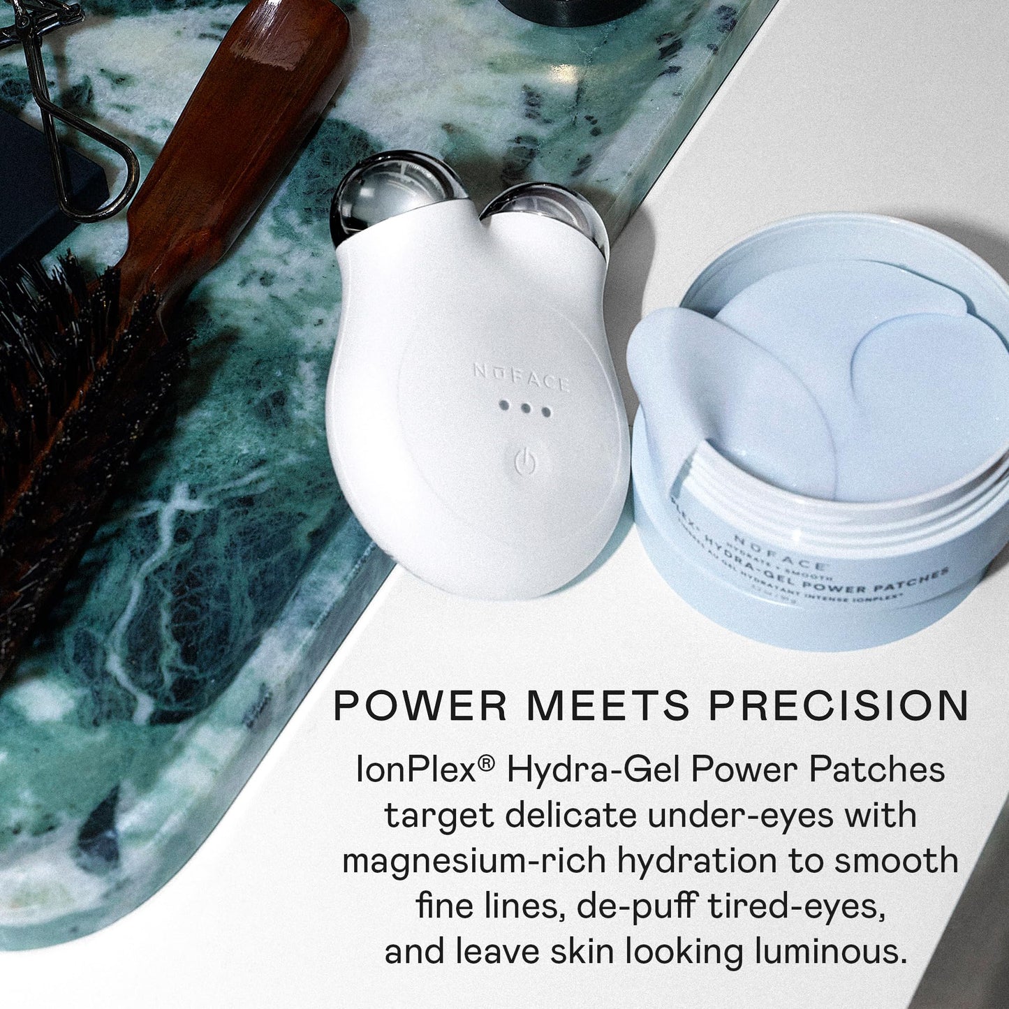 NUFACE IonPlex Hydra-Gel Power Under Eye Patches for Dark Circles and Puffy Eyes - Hydrating Korean Eye Masks + Magnesium & Amino Acids - Cooling Hydrogel to Visibly Brighten & Tighten Skin (60 Count)