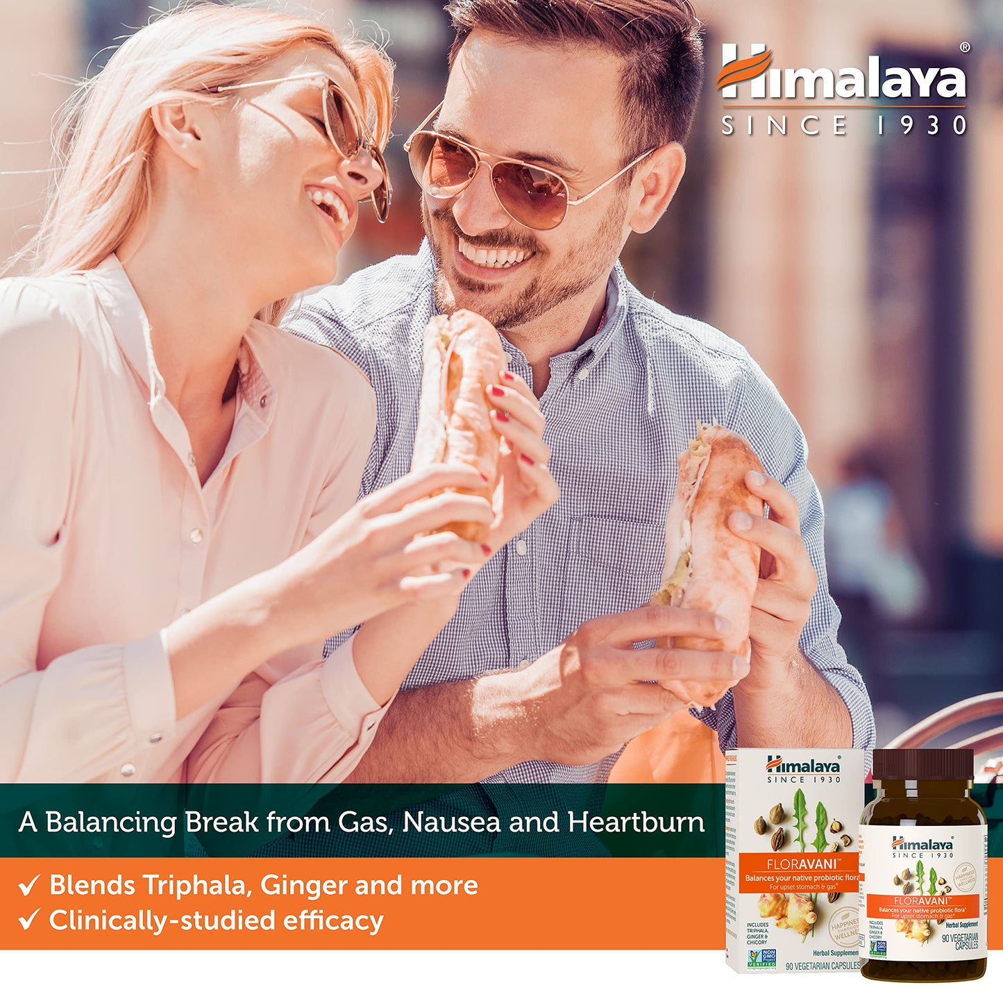 Himalaya FlorAvani - Herbal Digestive Health Supplement Supporting Heartburn and Nausea Relief - Vegan, Non-GMO, Gluten Free, Clinically Studied, 271 mg, 90 Capsules