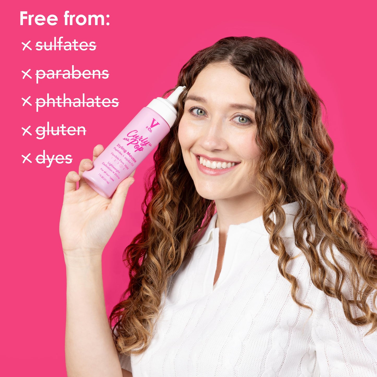 V&Co. Curly Pop Curl Defining Mousse – Curl Mousse for Curly Hair, Anti Frizz & Moisturizing Hair Care with Peptides & Jojoba Oil, 6 oz