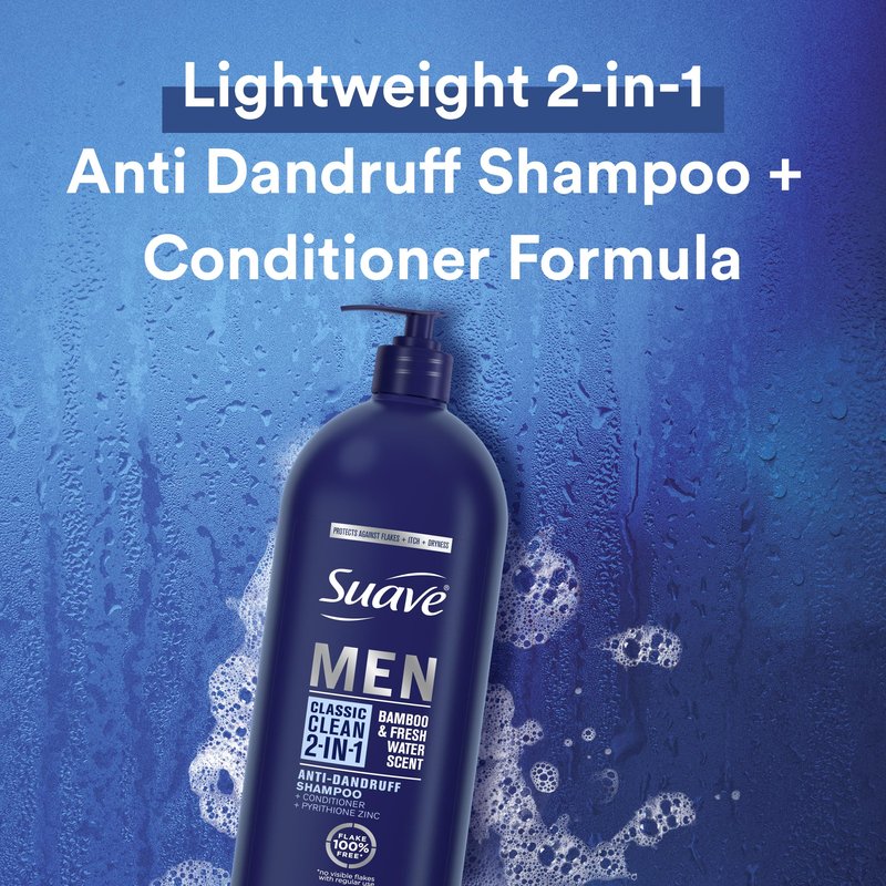 Suave Men 2 in 1 Anti Dandruff Shampoo and Conditioner, Classic Clean with Bamboo scent, 40 oz Pack of 3