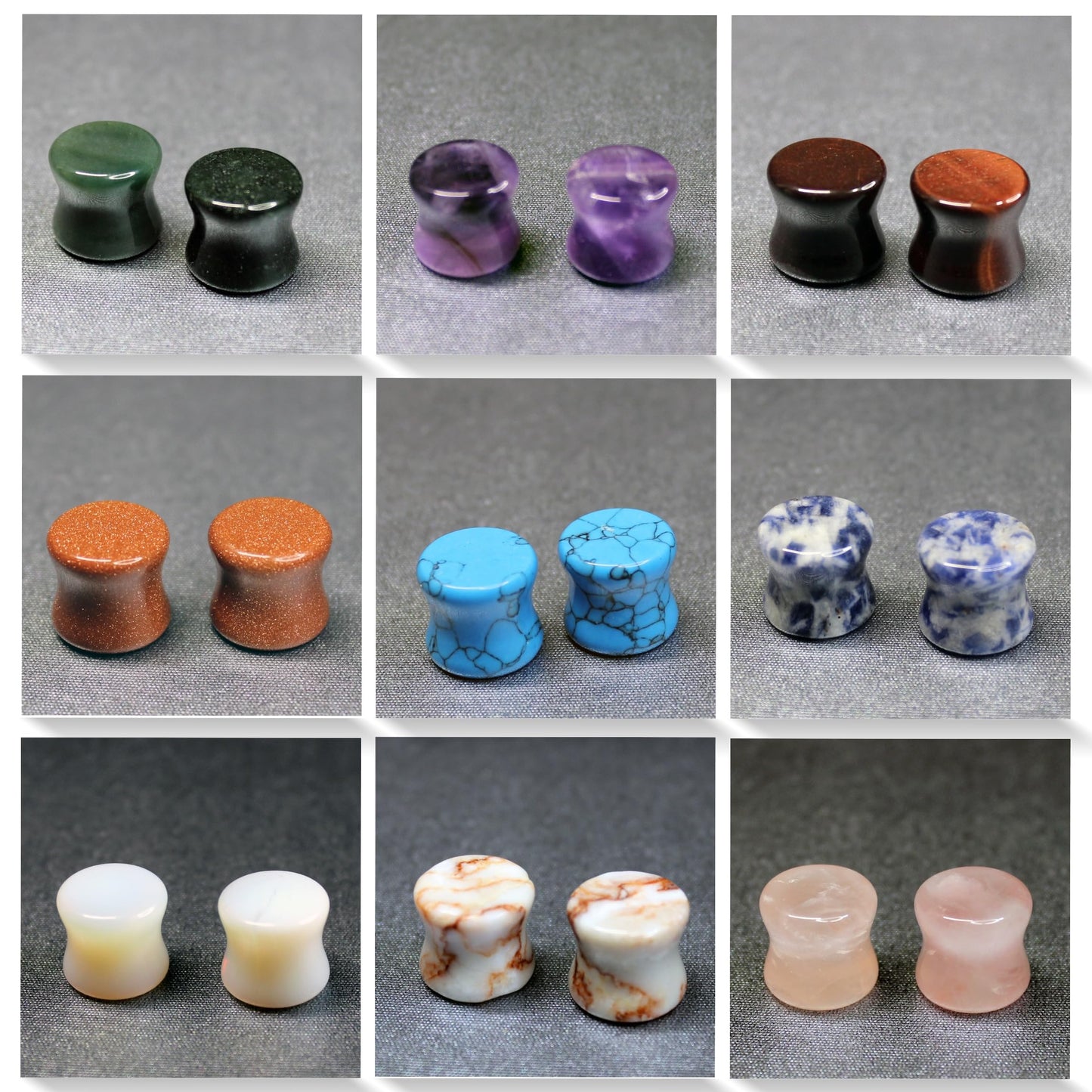 BodyJ4You 18PC Body Piercing Stone Plugs - Ear Stretching Balm Organic Jojoba Oil Aftercare - Beginners 00G 10mm - Saddle Double Flared Tunnels Expander Earrings