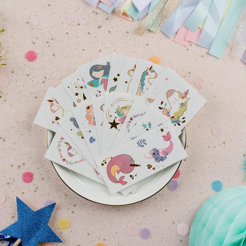 Temporary Fake Tattoos - 72 Individually Wrapped Sheets | Cute Ocean Animals, Dinosaurs, Unicorns & More