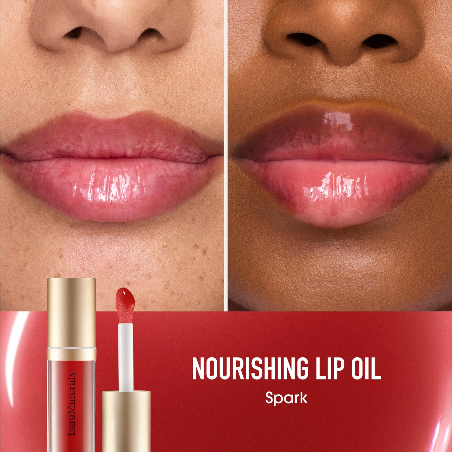 bareMinerals Nourishing Lip Oil, Ultra-Hydrating, Non-Sticky & High-Shine, Clean & Vegan Formula with 9 Botanical Oils & Hyaluronic Acid for Soft, Smooth Lips, Spark