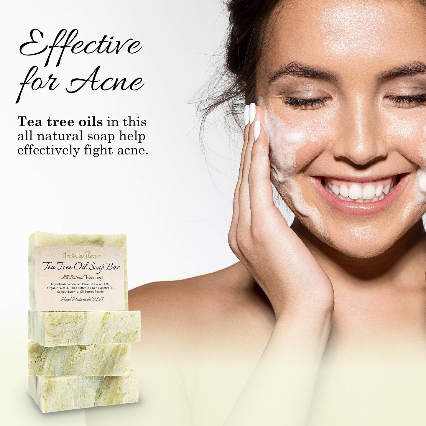 TEA TREE SOAP BAR - 4 Pack Natural Tea Tree Oil for Face, Body, Hand, Foot - Cleansing & Moisturizing Blemish & Body Odor Defense - SLS & Paraben Free - Handmade in USA - 4 Large 4.5 oz Bars