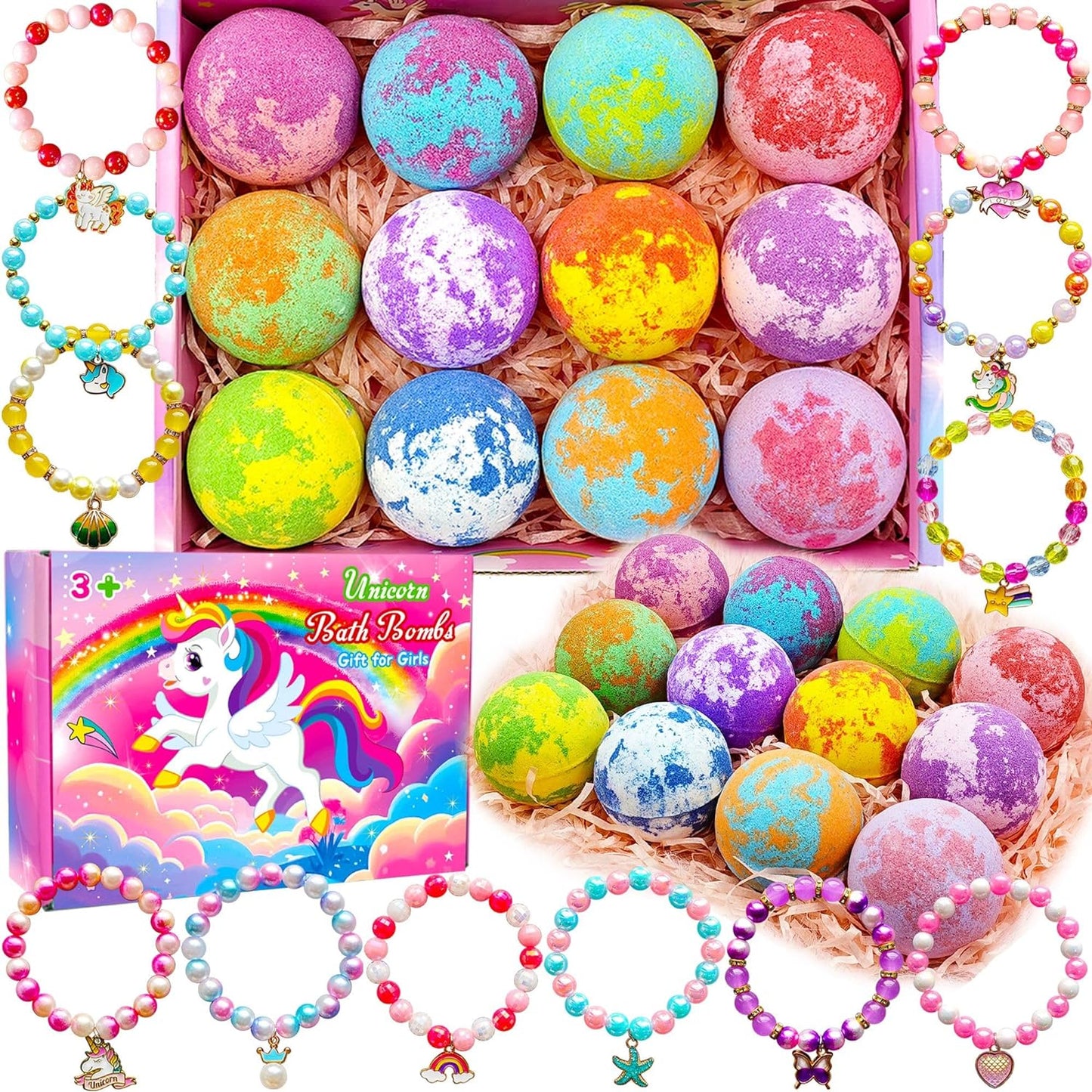 Unicorn Bath Bombs for Kids - Surprise Toys & Jewelry Inside | Perfect Birthday & Holiday Gift for Ages 3-8