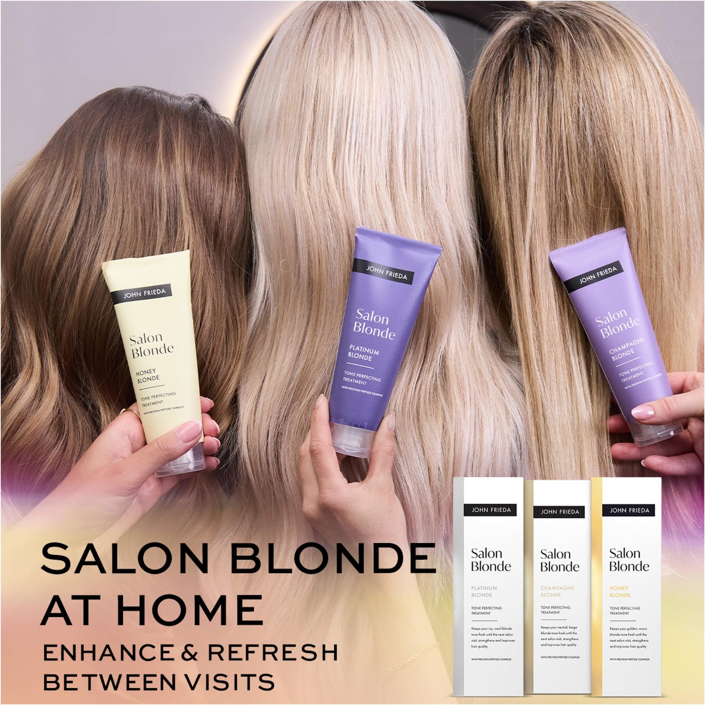 John Frieda Salon Blonde Honey Tone Perfecting Treatment with Protein-Peptide Complex, Hair Toner, Toner for Blonde Hair 4 fl oz