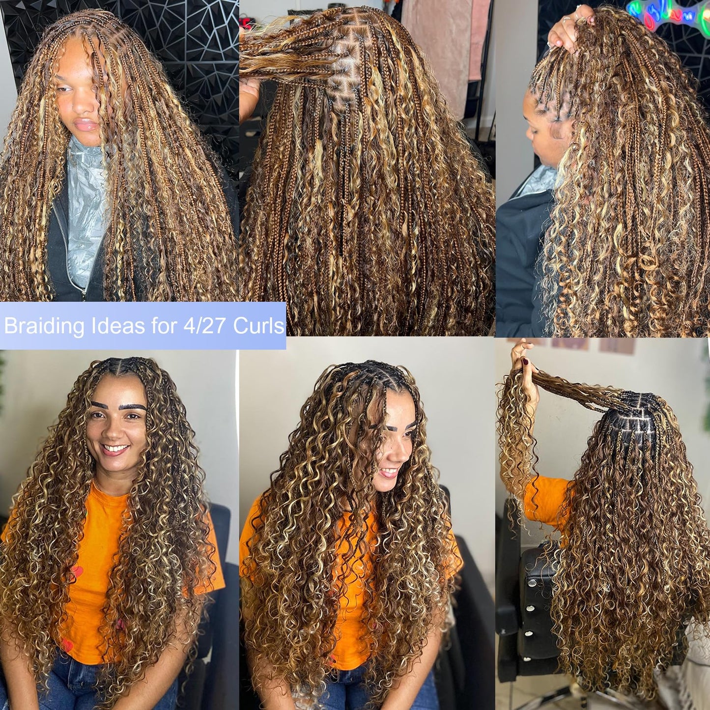 Licoville Boho Human Hair for Braiding 4/27 Water Wave Human Bulk Hair Brown Blonde Braiding Wet and Wavy Bundles No Weft 100% Curly Human Hair for Boho Braids Knotless Smooth Hair 16 Inch 100G