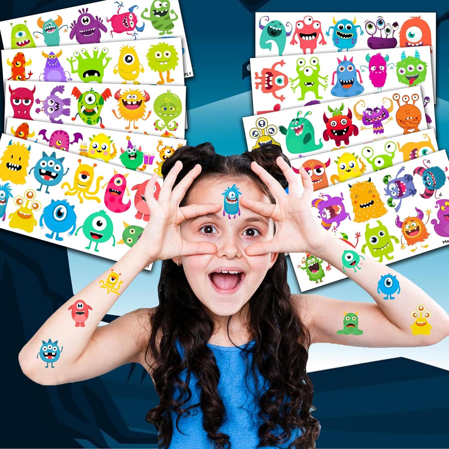 Monster Temporary Tattoos - 100 PCS Cute Little Monster Stickers for Birthday Party Favors | Kids' Rewards & Decorations