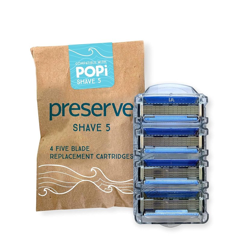 Preserve POPi Shave 5 Razor System - Eco-Friendly Ocean Plastic | Charcoal Grey & Replacement Cartridges (4 Count)