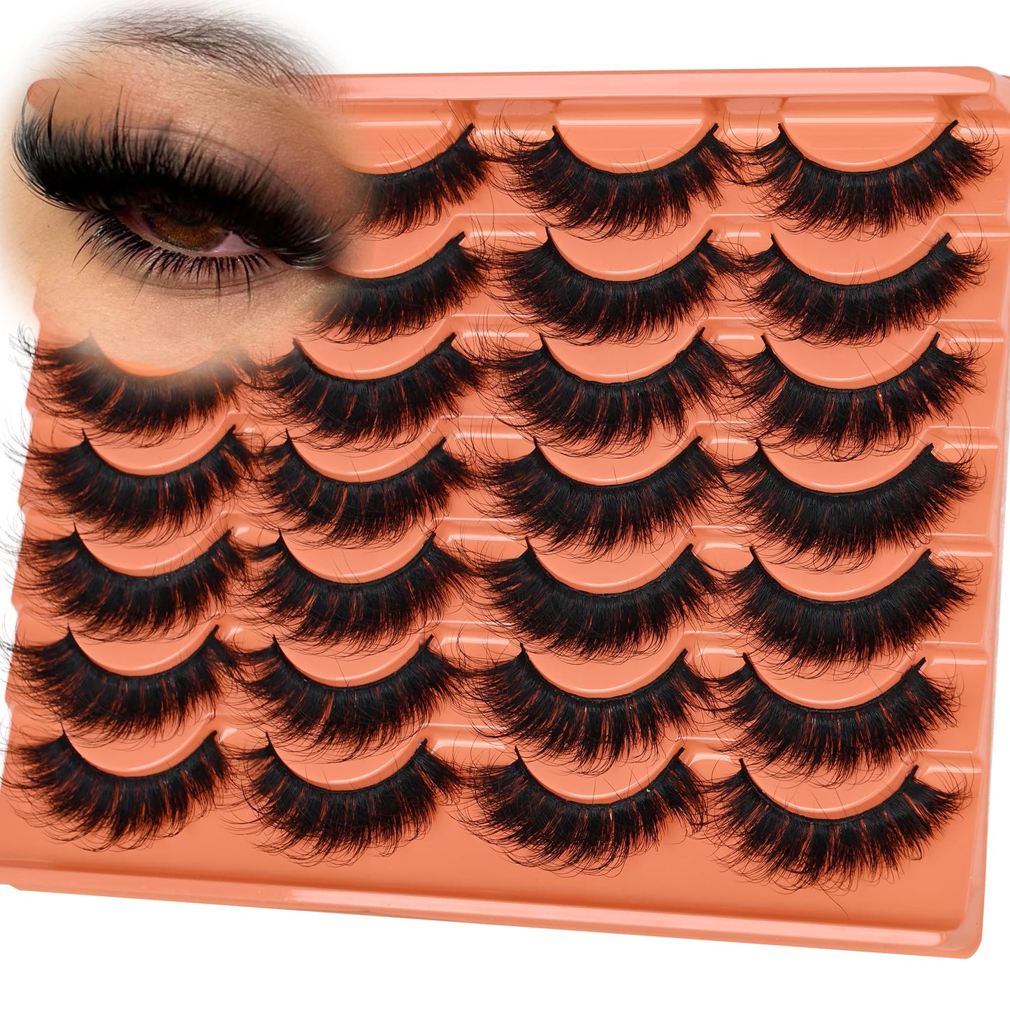 Faux Mink Lashes Manga Look Spiky Strip Lashes Volume False Eyelashes 14 Pairs Dramatic Eyelashes 20mm Long Lash D-Curly Strips Lashes Pack