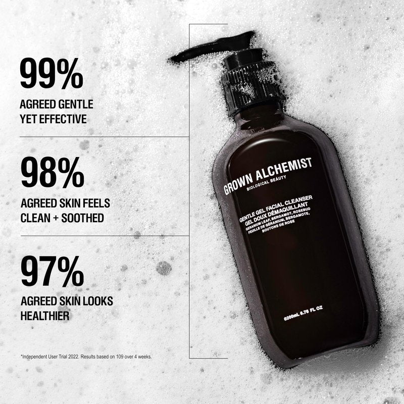 Grown Alchemist Gentle Gel Facial Cleanser (200ml) Natural Face Wash. Hydrating Bergamot & Rosebud Exfoliating with Willow Bark, a Salicylic Acid Alternative.