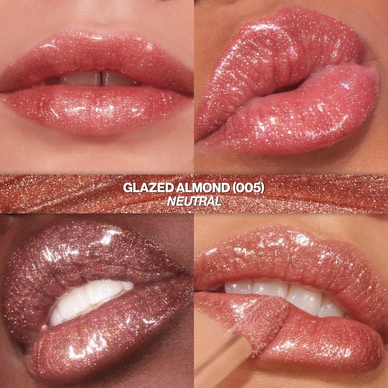 REVLON Super Lustrous Glimmer Gloss, Non-Sticky Hydrating Lip Gloss, High-Shine Sheer Shimmery Finish, Plant-Based Glitter, 005 Glazed Almond, 0.13 fl oz