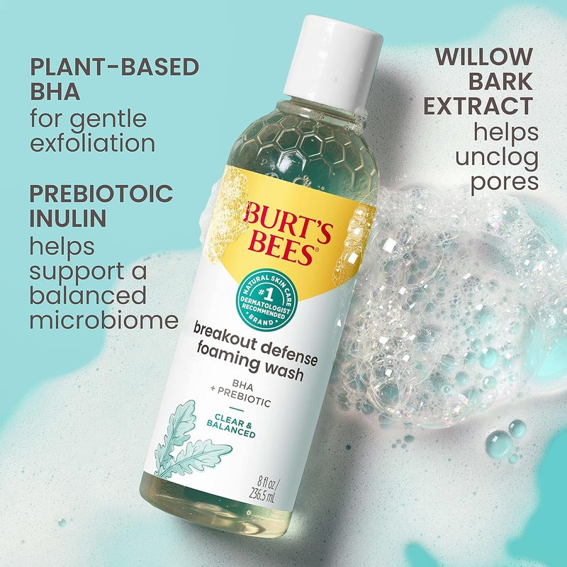 Burt's Bees Foaming Face Wash - BHA Breakout Defense Cleanser for All Skin Types | 8 Oz.