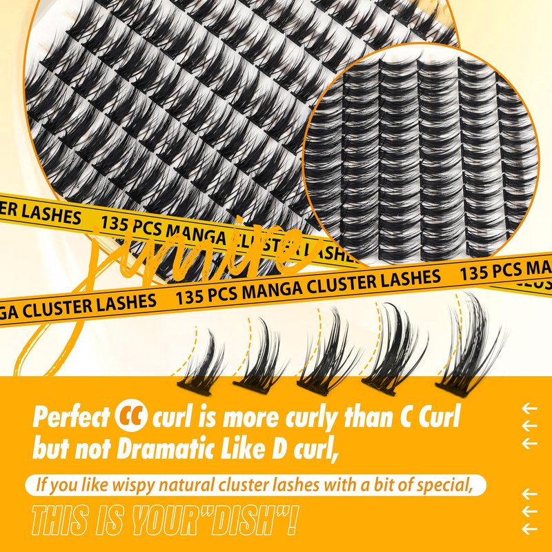 JIMIRE Manga Lash Clusters Kit Natural Anime Eyelash Clusters Kit 10-16MM Natural Lash Extension Kit with Lash Bond and Seal Lash Applicator Wispy D Curl Cluster Eyelash Extensions
