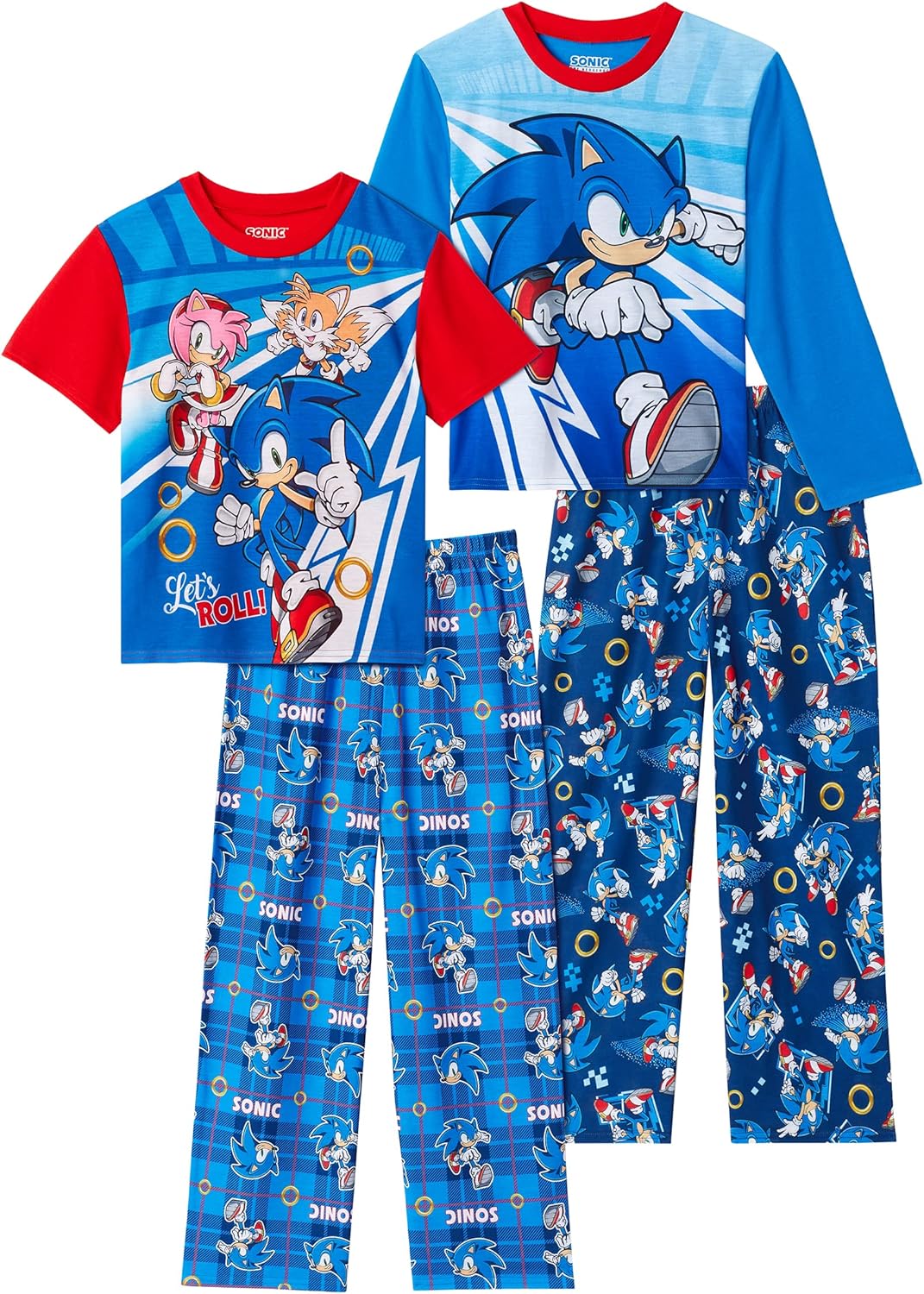 Sonic The Hedgehog Boys Pajama Set - 4-Piece Sleepwear with Bottoms & Shirts | Kids' Cozy Sleepwear