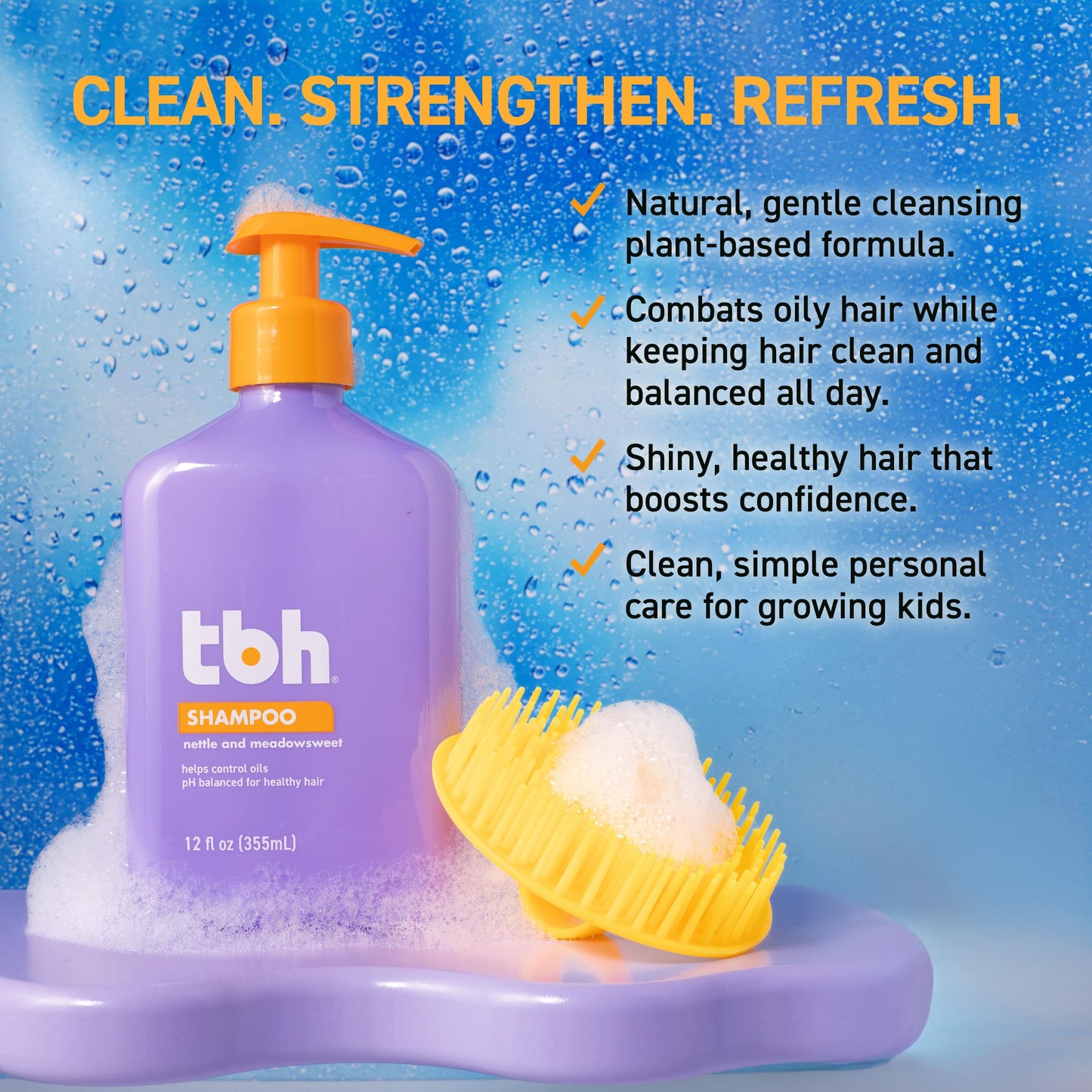 TBH Teen & Kids Shampoo - Lightweight and Detangling Hydrating Hair Shampoo for Dry, Oily, Fine, Curly, and All Hair Types - Tween and Kids Shampoo - Sulfate, Paraben Free - 12 oz
