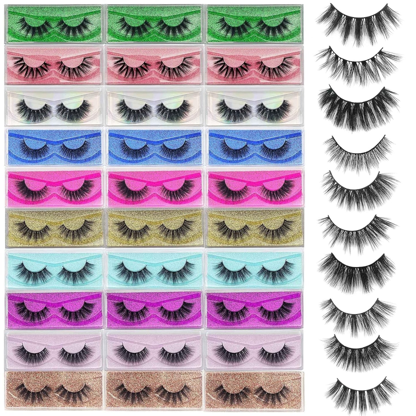Mikiwi 30 Pack 5D Fake Mink Eyelashes - Fluffy Natural Volume | 12-20mm Individual Faux Mink Lashes