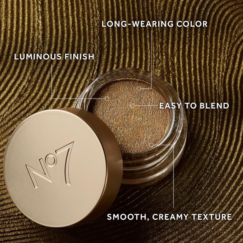 No7 Gilded Glimmer Cream Eyeshadow - Buildable Shimmer for Bold Color - Silky Long-Wear Makeup | Candlelight (3.4g)