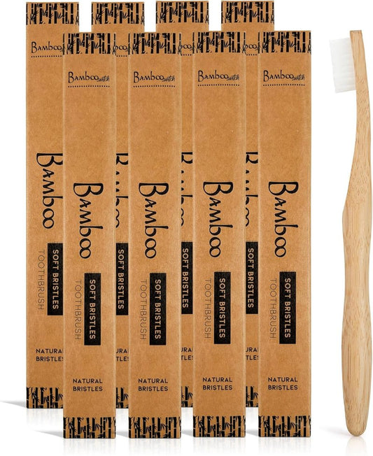 Bamboo Toothbrush Set - Natural Soft Bristles | Eco-Friendly, Compostable, Biodegradable (Pack of 8)