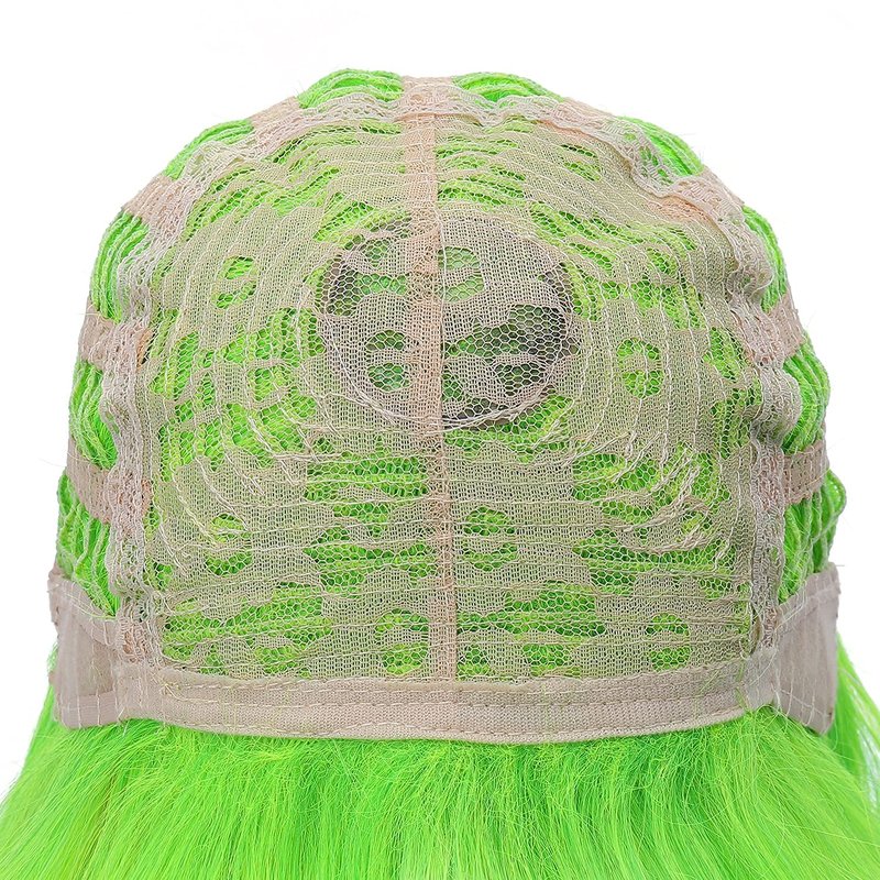 PATTNIUM Lime Green Wig Short Wavy Fluorescent Green Wigs for Women Girls Green Wig with Bangs Synthetic Wigs