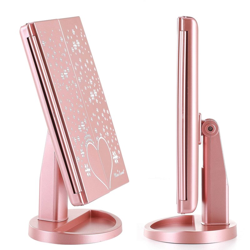 Miss Sweet Lighted Trifold Makeup Mirror Tabletop Mirror Vanity Mirror for Beauty Makeup (A Rose Gold)