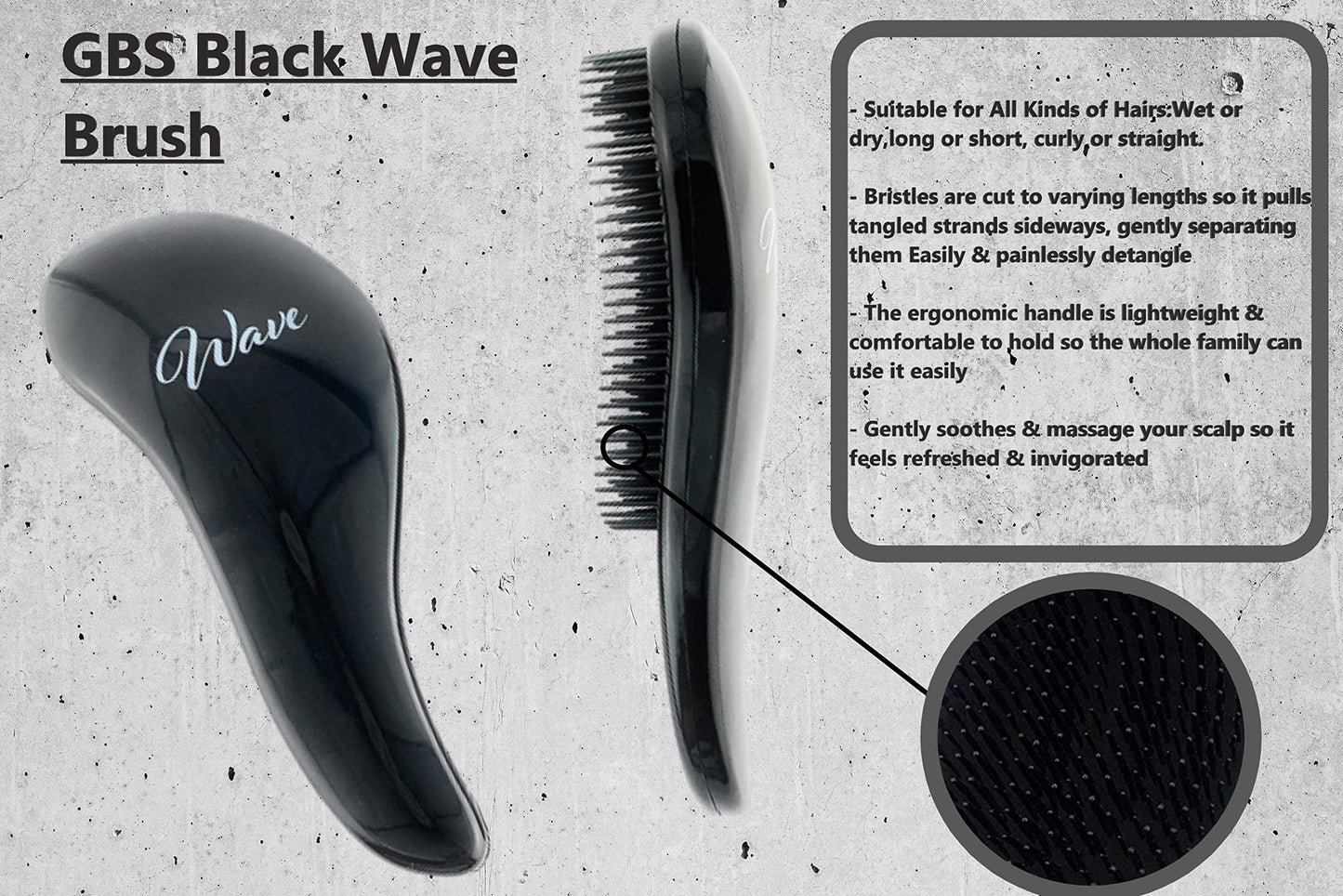 G.B.S Detangling Brush For Women and Girls, Dry and Wet Hair Brush Detangler for All Hair Types Eliminate Tangles and Knots, Black