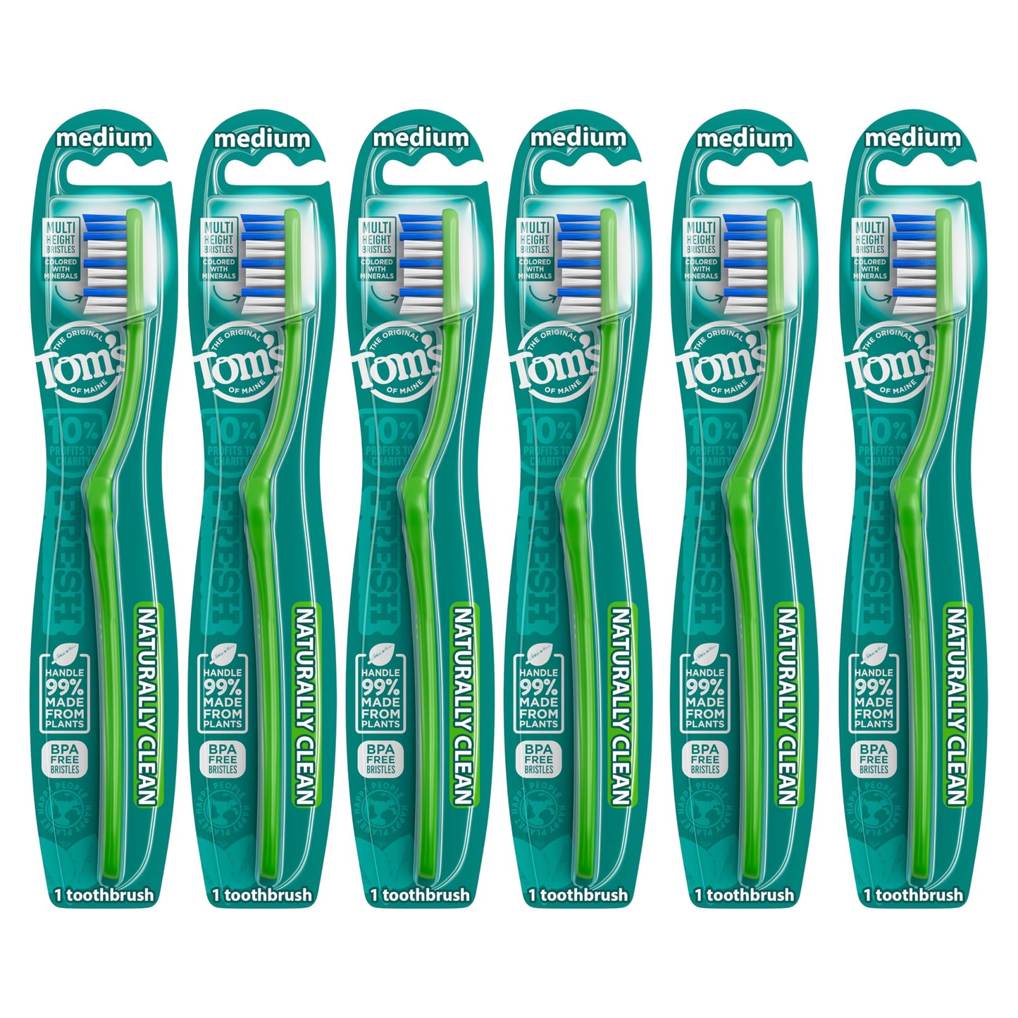 Tom's of Maine Naturally Clean Toothbrush, Medium, 6-Pack