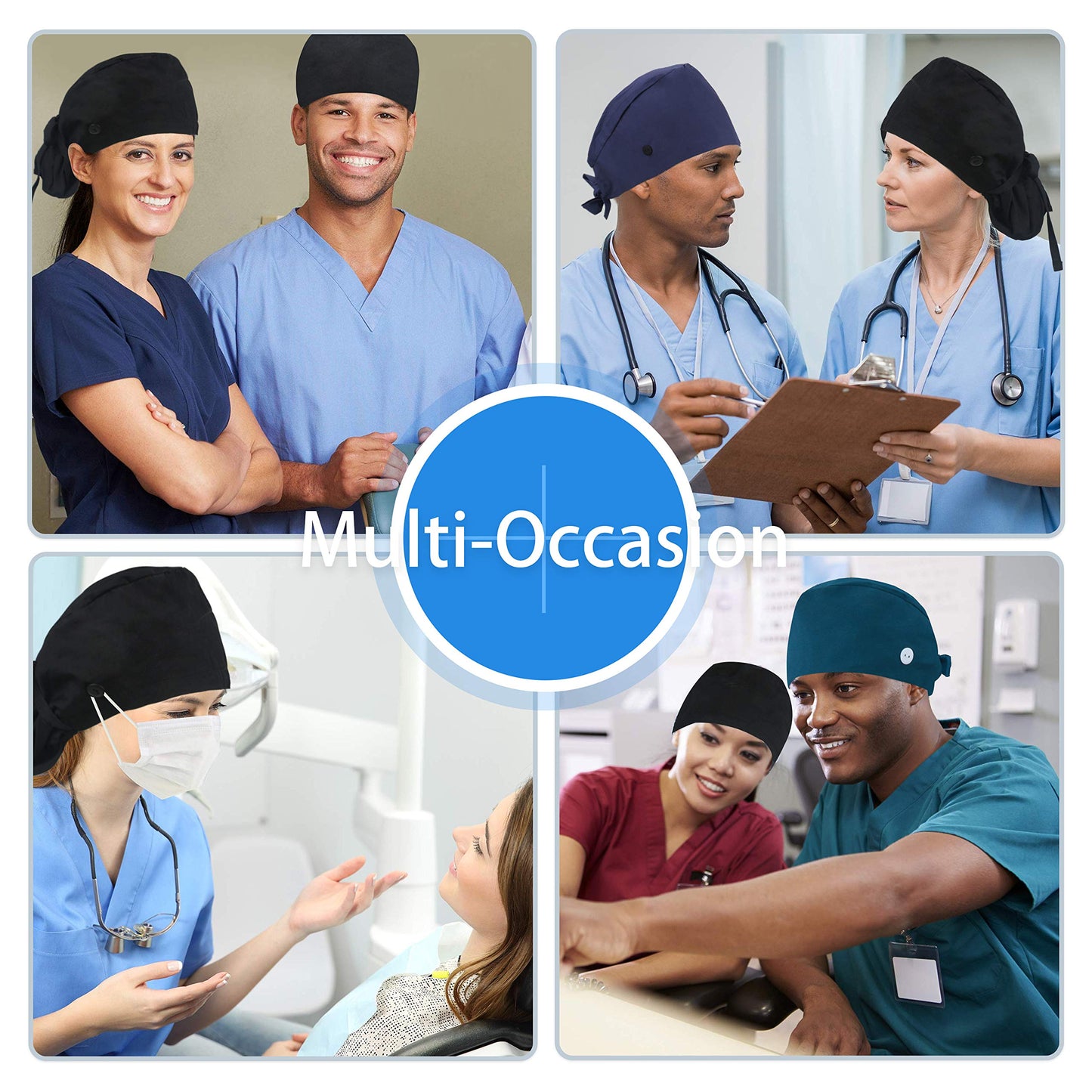 QBA Working Cap with Button Long Hair, Adjustable Working Hat Sweatband Cotton Ponytail Holder, Tie Back Hats for Women & Men, One Size, 3 Pack: Black * 3 PCS