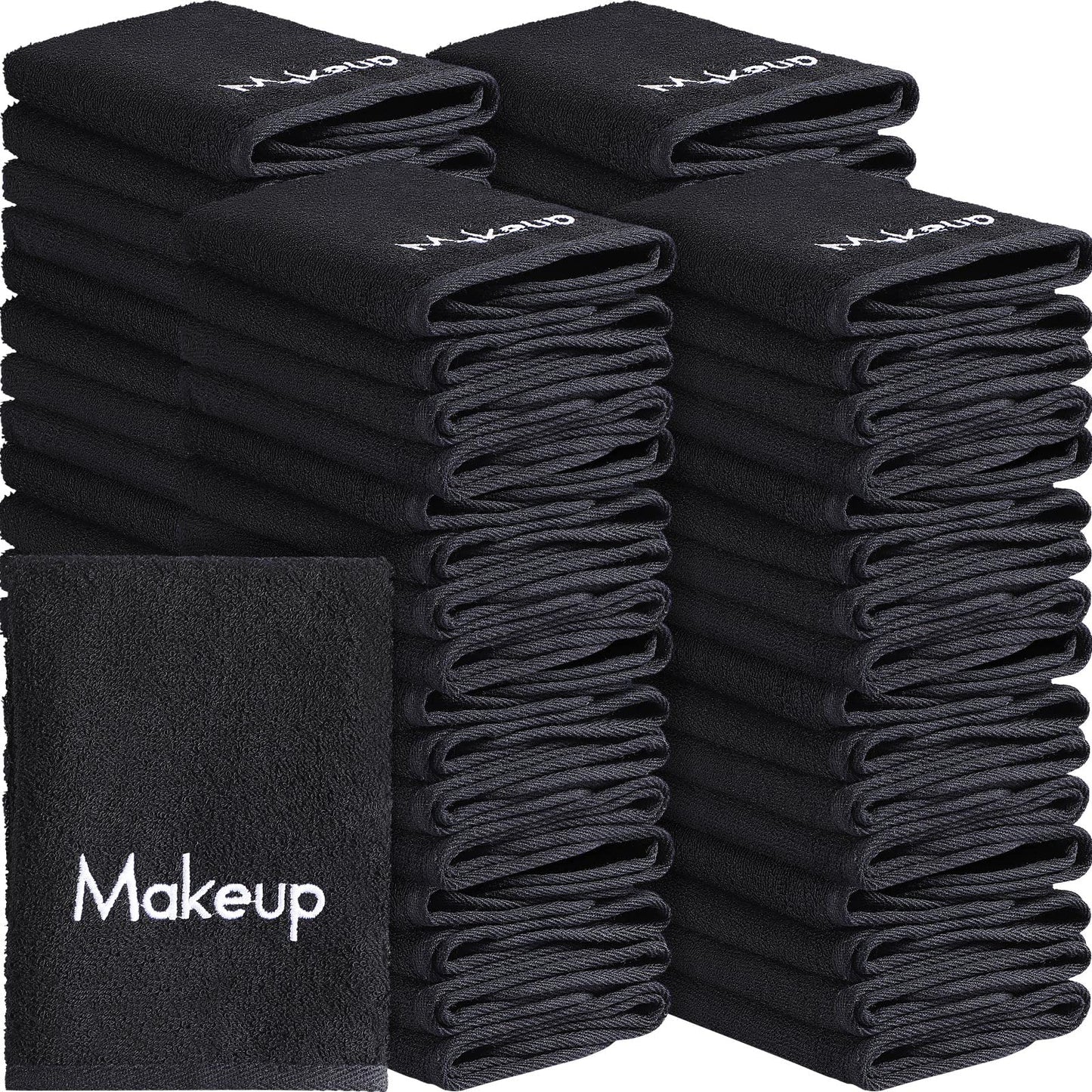 Chumia 18 Pcs Makeup Remover Cloths 13 x 13 Inch Makeup Towel Face Washcloths with Embroidery Black Reusable Washcloths Soft Cleansing Face Towel for Women