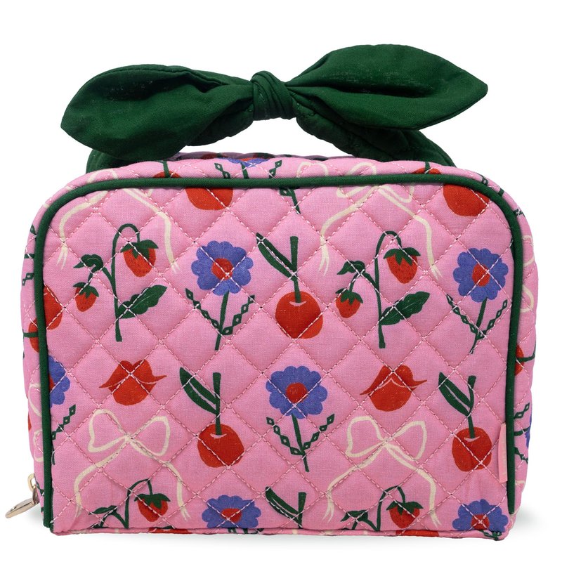 ban.do Getaway Quilted Toiletry Bag with Bow Handle, Cherry Lips