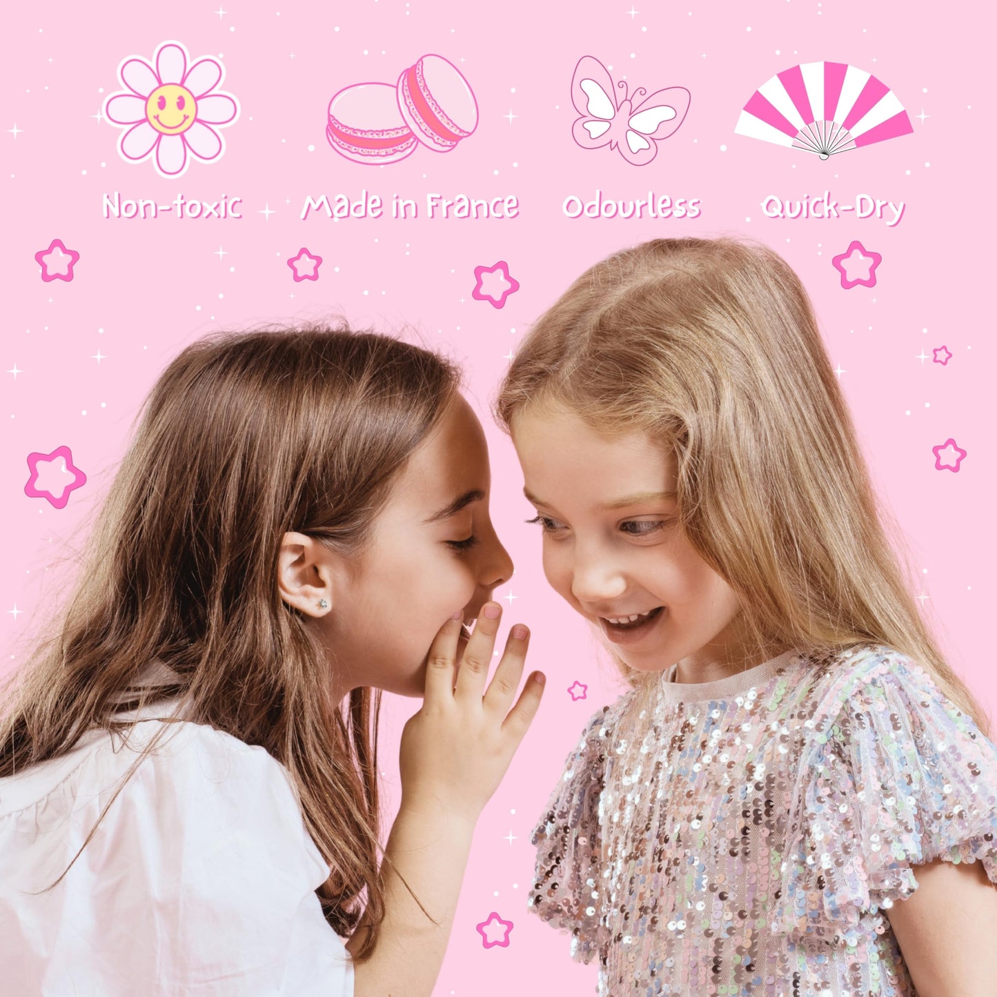 MISS NELLA SUMMER SPARKLE Varnish set- Pink, Purple, Coral, Yellow, Baby pink, Blue Peel Off kids Nail Polish