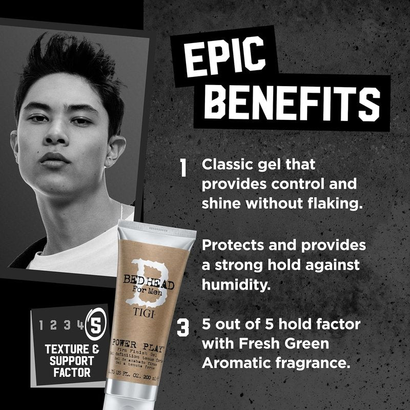 TIGI Bed Head Hair Gel for Men - Power Play 2-Pack | Firm Finish, Anti-Humidity, Frizz Control, 6.76 Oz Each