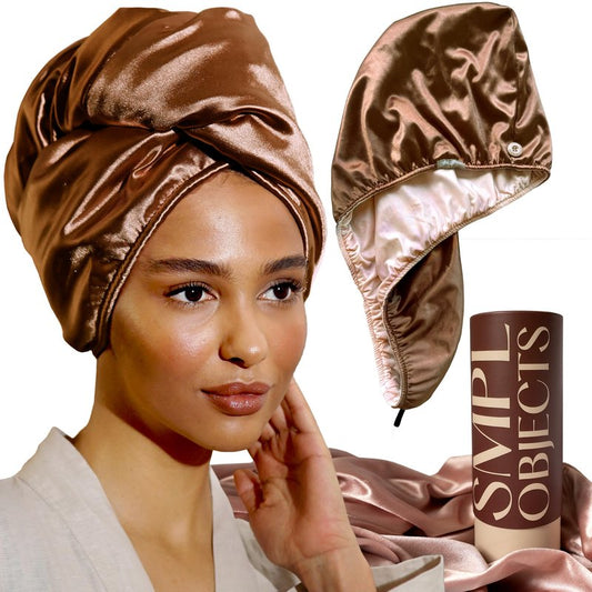 SMPL objects Satin Hair Wrap Towel, Double Layer Curly Hair Turban Towel for Women - Satin Hair Drying Towel for Curly Hair (Bronze)
