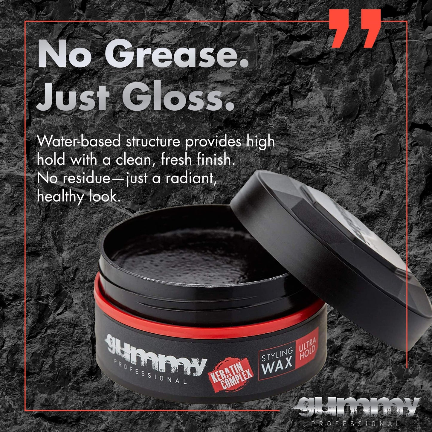Gummy Professional Hair Styling Wax for Men - Ultra Hold Pomade for Dry, Damp Hair - Water-Based Texturizing Clay Paste with Provitamin B5 & Keratin - Strong Hold - Alcohol & Paraben-Free - 150ml