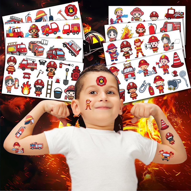 Firefighter Temporary Tattoos - 96 PCS Fire Truck Party Decorations | Kids & Adults Fun Gifts