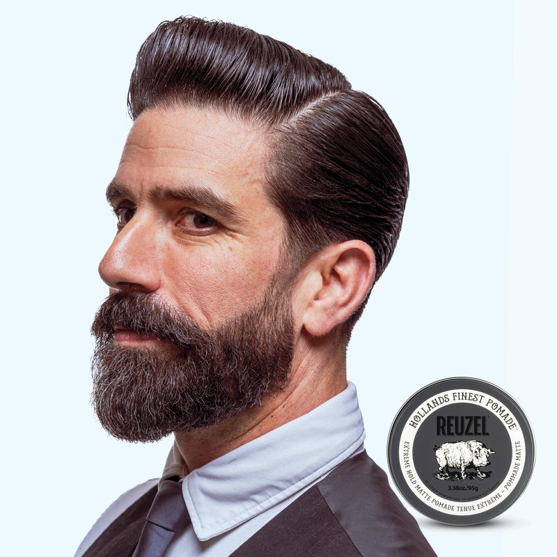 REUZEL Extreme Hold Matte Pomade, Strongest All Day Hold, Water Soluble Styling, Matte Finish & Flake Free, Easy To Wash Out, For All Hair Types