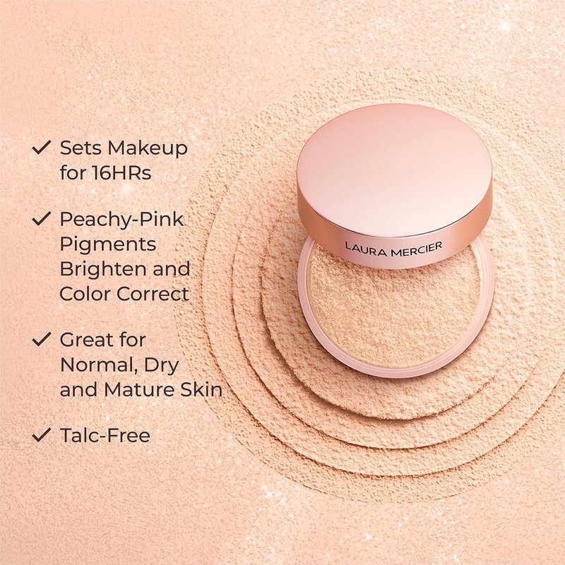 Laura Mercier Translucent Loose Setting Powder - Talc-Free, Ultra-Blur Finish, Hyaluronic Acid Infused | Tone-Up Rose, Velour Puff Bundle