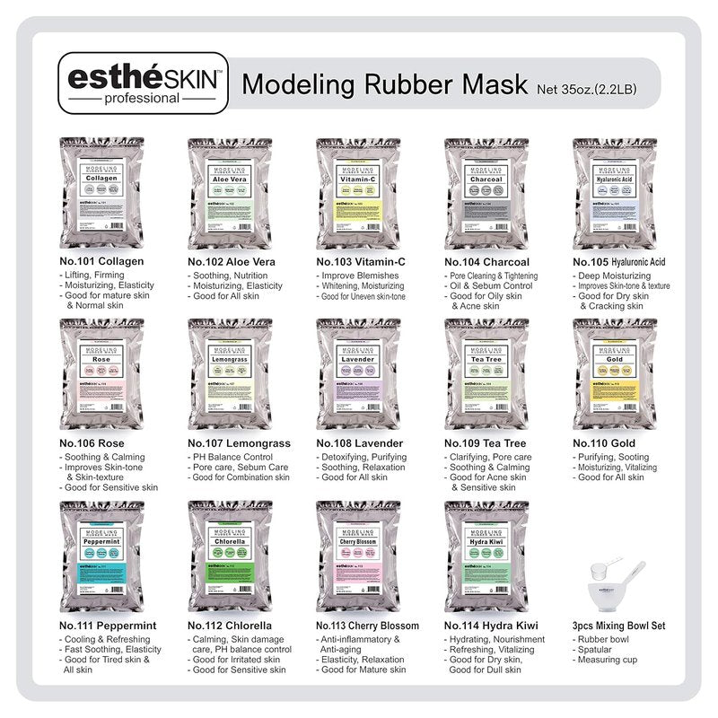 Modeling Mask Powder - Peel Off Facial Treatment | 35oz Professional Size with 3 Mixing Bowls - Peppermint Cooling