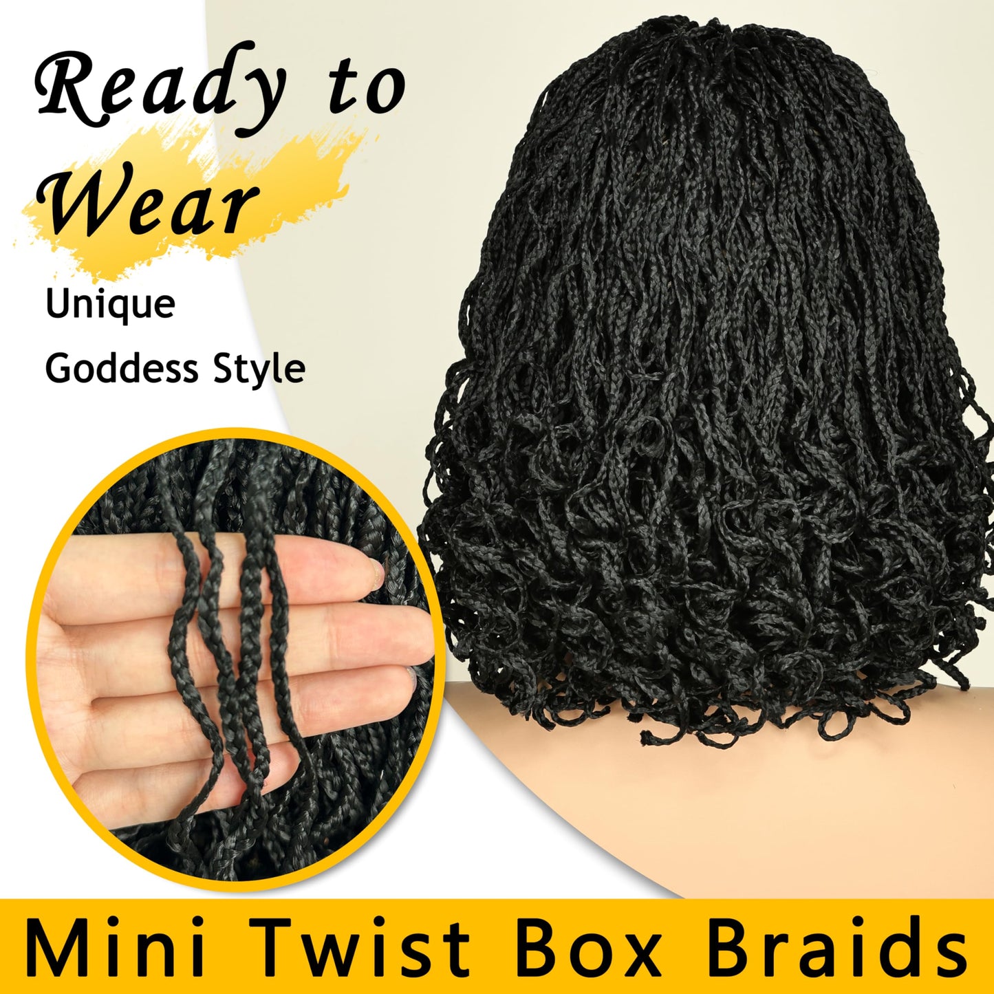 SOKU Short Braided Wig, Black Braided Wigs for Black Women 13 Inch Glueless 4x4 Mini Twist Lace Frontal Box Braid Wig with Baby Hair Ready to Wear for African American Women