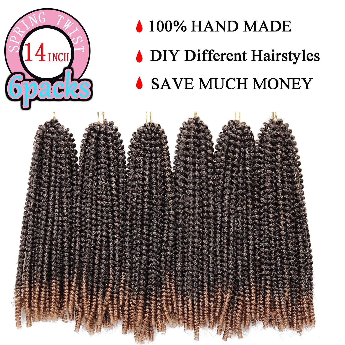 6 Packs Spring Twist Hair 14 Inch Spring Twist Crochet Hair Fluffy Spring Twist Synthetic Fiber Twist Crochet Braids Low Temperature Twist Crochet Hair for Women(T1B/27#)