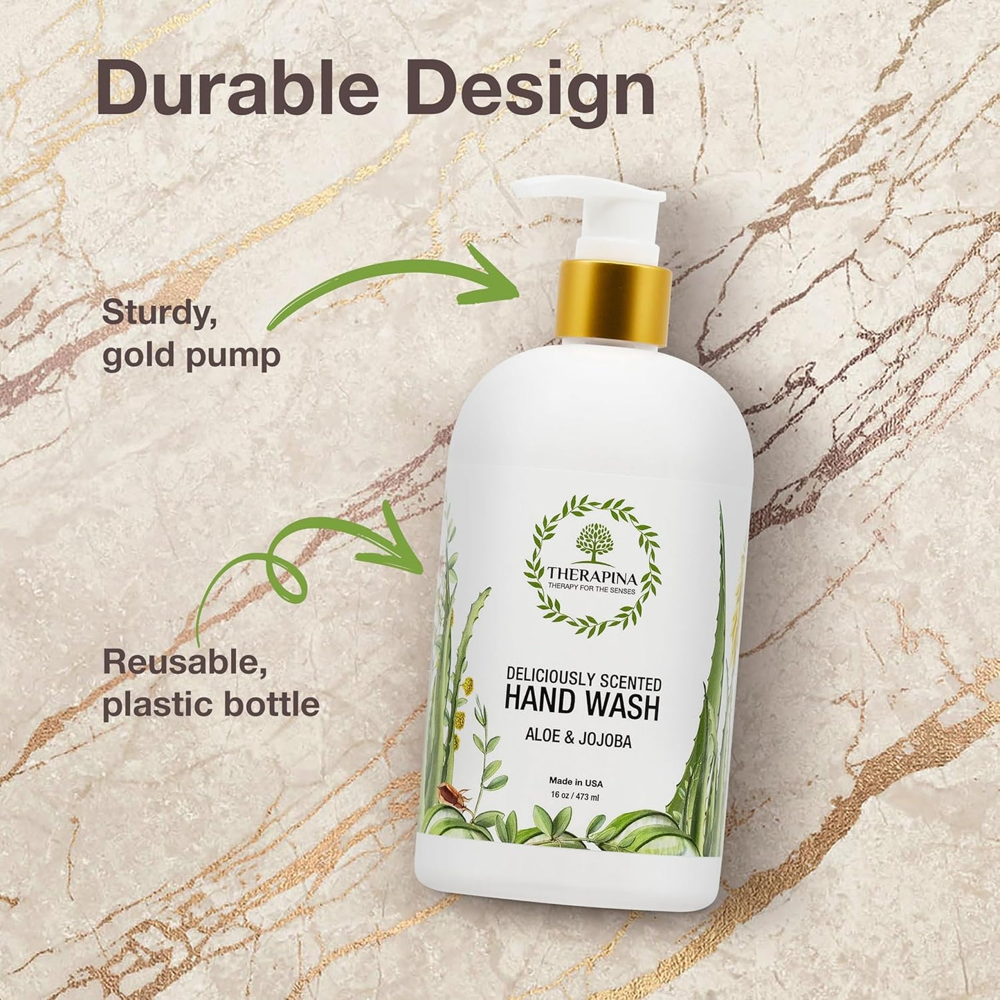 Aromatherapy Luxury Liquid Hand Soap - Vegan Moisturizing Formula with Aloe Vera & Botanical Oils | 16 Oz, Jojoba Scent