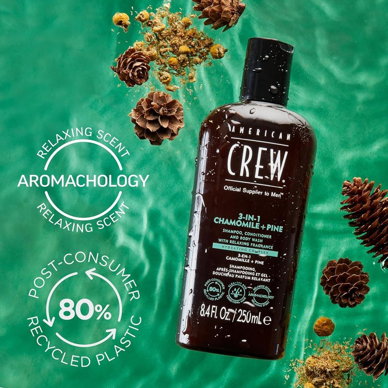 American Crew 3-in-1 Shampoo, Conditioner & Body Wash for Men - Chamomile & Pine, 8.4 fl oz