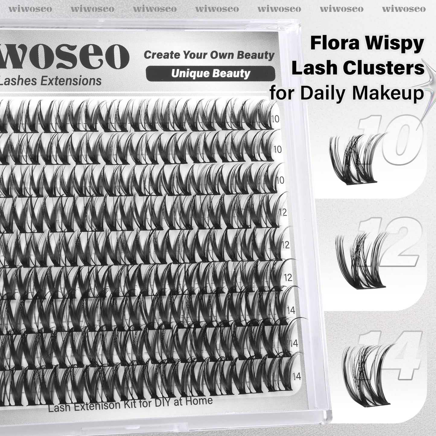 wiwoseo Flora Lash Clusters 10-14mm Flaunt Lash Clusters D Curl Short Lashes Clusters Wispy Individual Lashes Flaunt Lashes Clusters Short Eyelash Clusters Natural Lashes Cluster for Daily Makeup