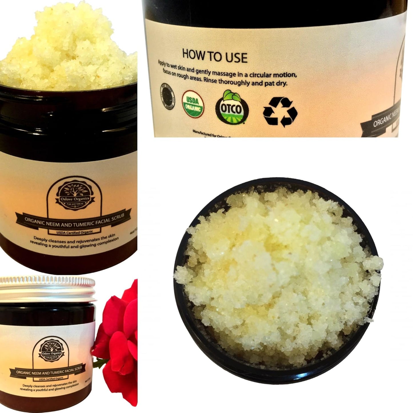 Oslove Organics Organic Neem and Turmeric Facial Scrub - Brightens & Evens Skin Tone | 4 oz
