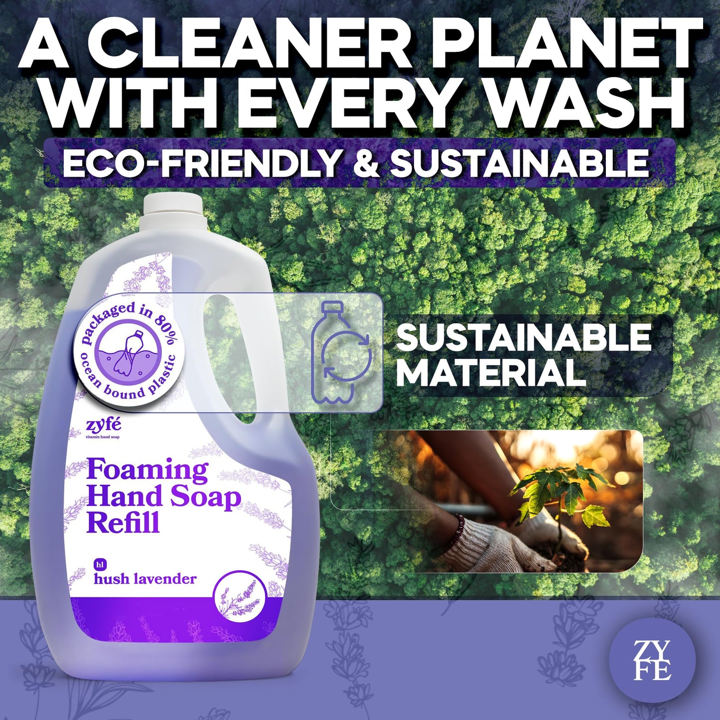 ZYFE Lavender Hand Soap Refills Foam, 64oz Liquid Hand Soap Foam Refill in Recycled Bottle, Natural Handwash Refill with Essential Oils, Biodegradable & Moisturizing