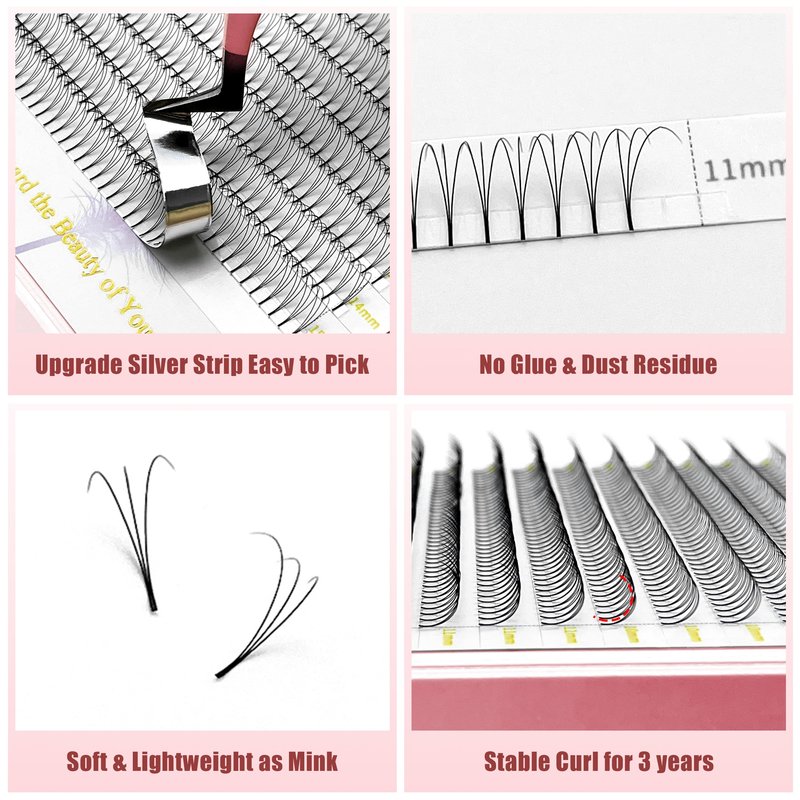 ABONNIE 800 Premade Fans Eyelash Extensions 3D 9mm Mix Premade Lash Fans 0.07 Thickness D Curl Lash Extensions HandmadeVolume Lash Extensions (Short Stem 3D 0.07-D 9mm)