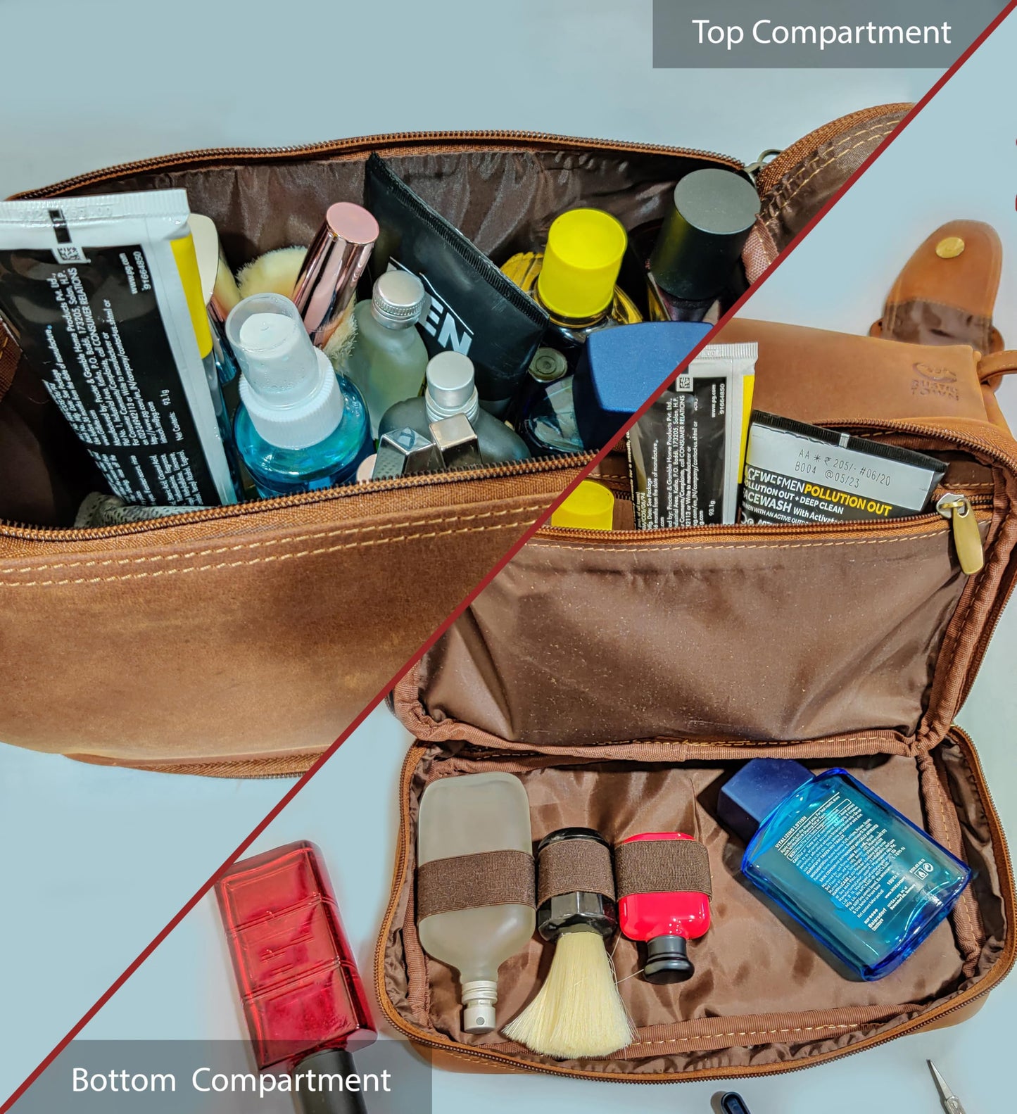 RusticTown Leather Toiletry Bag for Men - Travel Shaving Dopp Kit - Bathroom Shower Toiletries Organizer - Cosmetic Make up Bag for Women, Cognac, M, Mens Travel Toiletry Kit Bag, Cognac, M, Mens