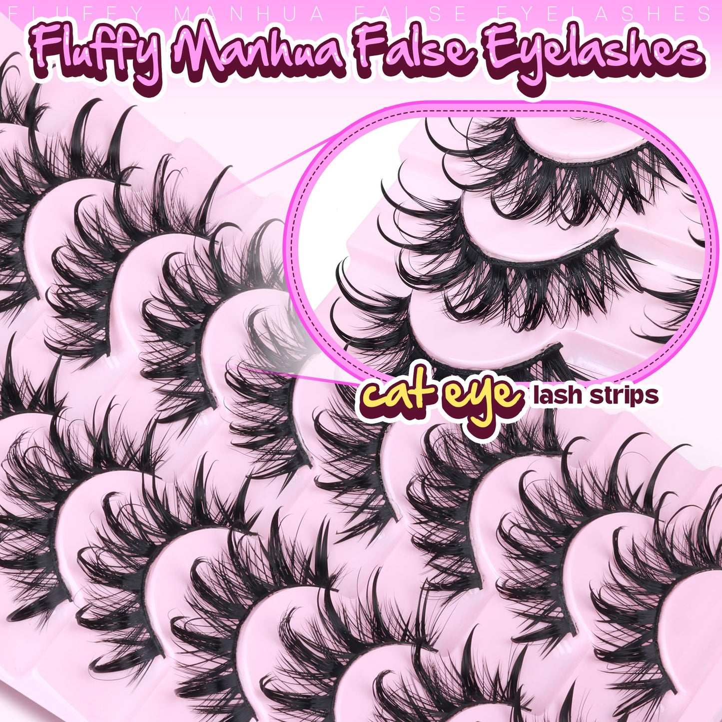Manga Lashes Cat Eye Dramatic False Eyelashes Wet Look D-Curly Long Anime Lashes Strips Thai Style Manhua Lashes Strips Cosplay Eyelashes Wispy Spiky Lashes 12-20MM 9 Pairs by Zegaine